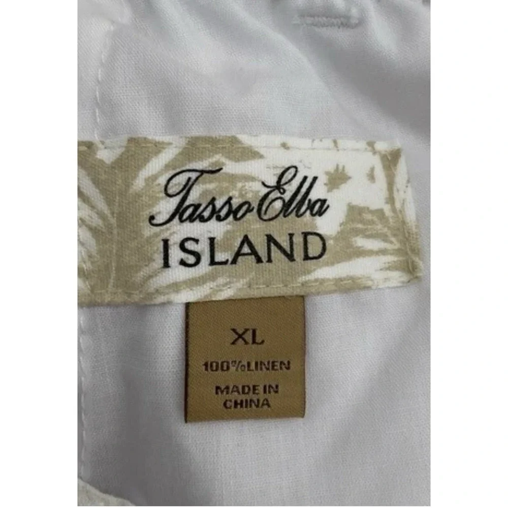 Tasso Elba Island Men Pants‎ XL White Coastal Linen Button Drawstring 39x30 NEW